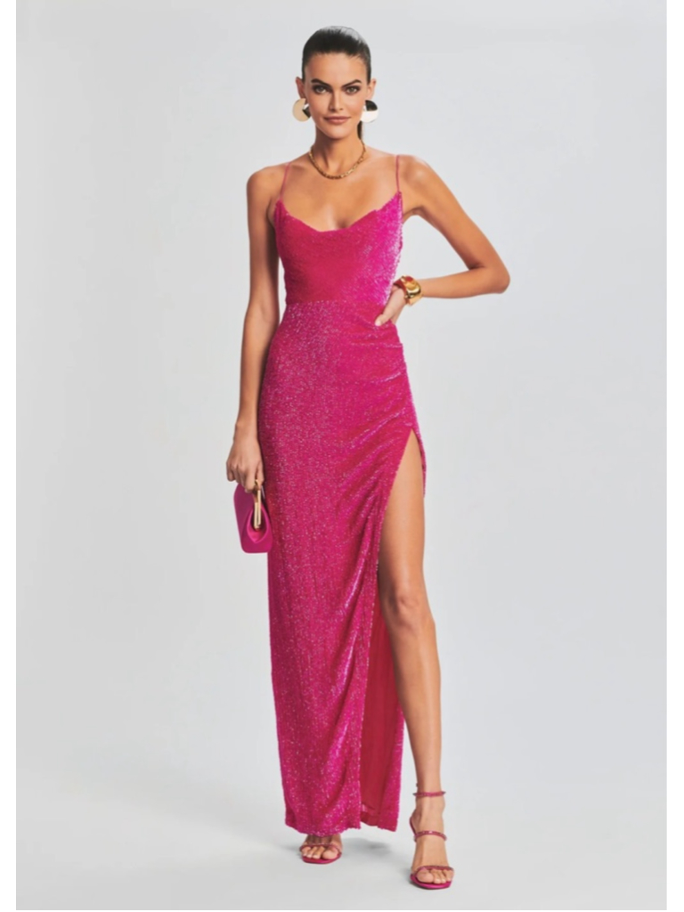 Retrofte Pink Sequin Katya Maxi Dress M